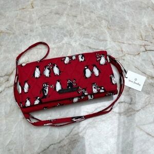 Vera Bradley Playful Penguins Red Crossbody Fabric